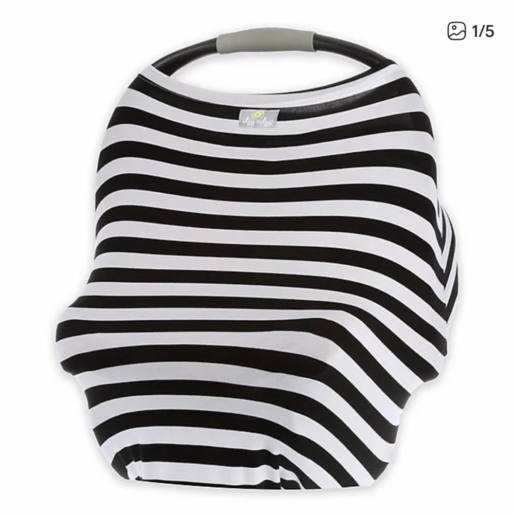 Itzy Ritzy black and white stripe 4-in-1 nursing cover car seat canopy